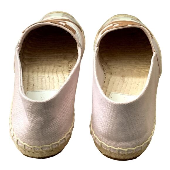 Tory Buch Poppy Canvas Patent Espadrille Flats in Pink/White/Brown - Picture 4 of 9